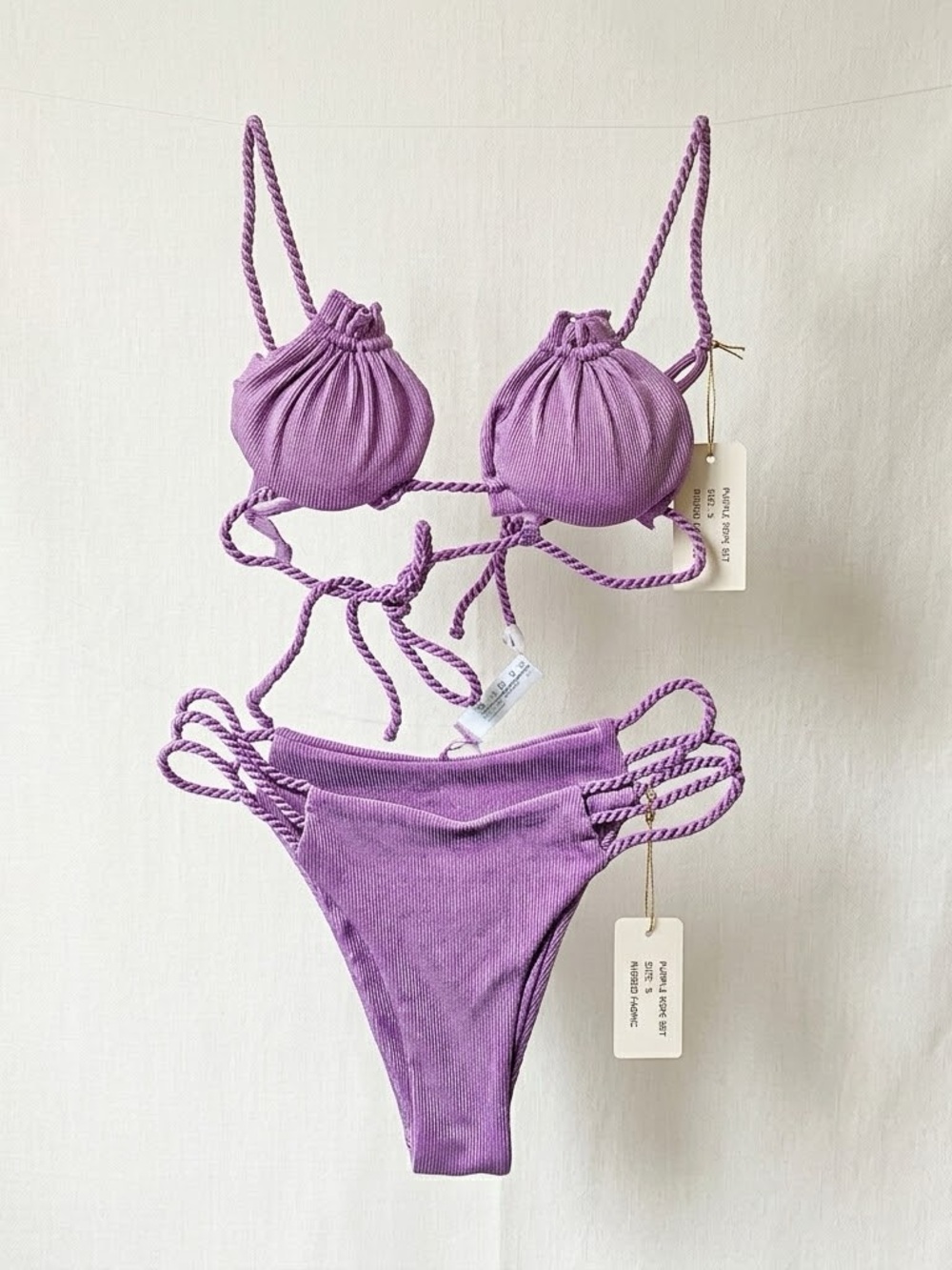 Zaful Lavender Ruched Triangle Bikini with Rope Straps